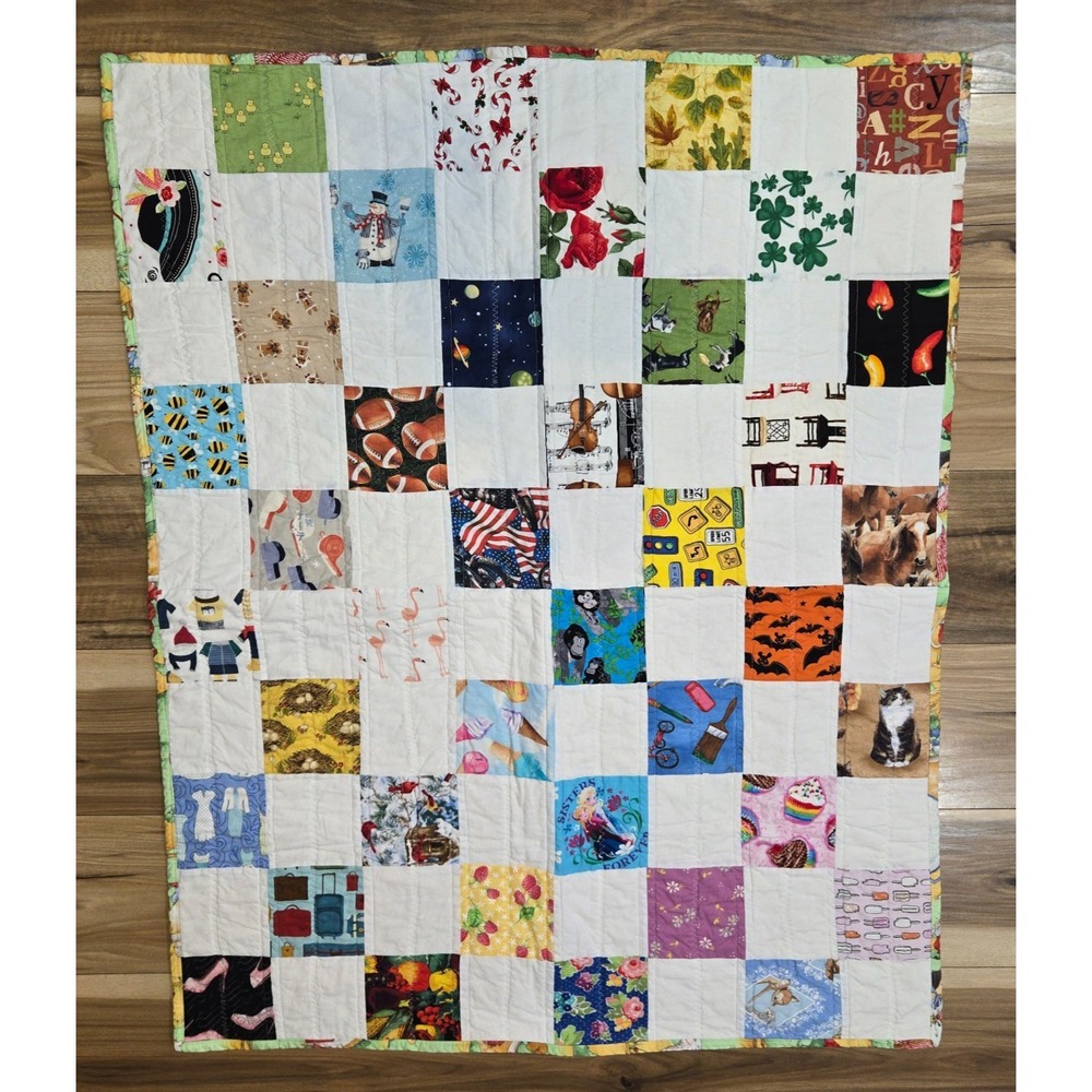 Hand Made Patchwork Reversible Blanket Kids Lap Blanket‎ 42.5" x 34" Homemade
